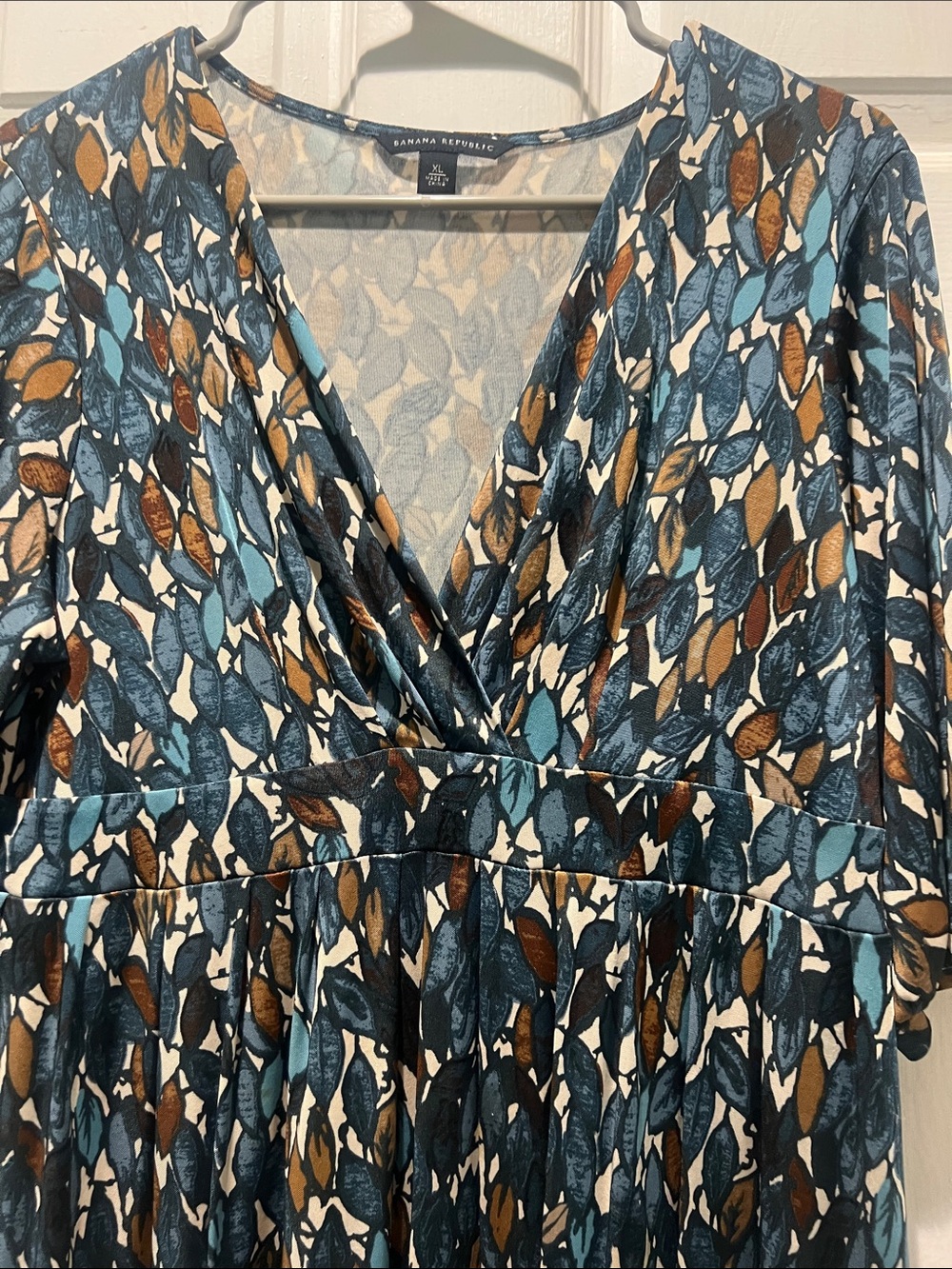 Banana Republic Blue, Brown & Cream Leaf-Print Dress - Picture 3 of 8
